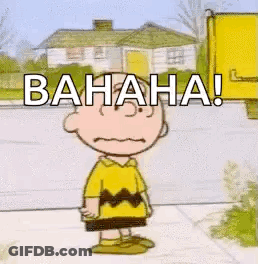 A Cartoon Of Charlie Brown Standing On A Sidewalk With The Words Bahaha ! GIF