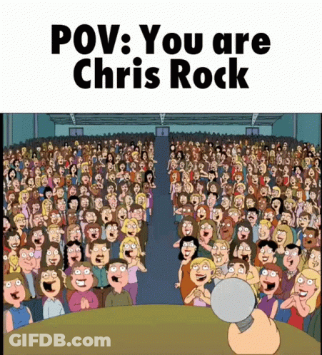 A Cartoon Of Chris Rock Giving A Speech To A Crowd GIF