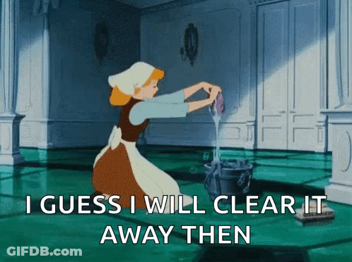 A Cartoon Of Cinderella Cleaning A Room With The Words I Guess I Will Clear It Away Then GIF