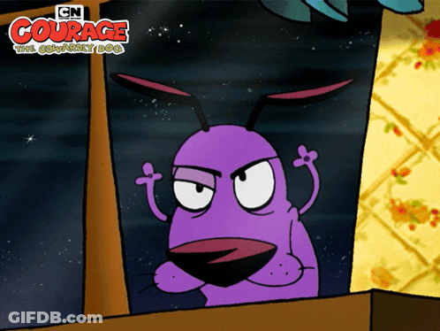 A Cartoon Of Courage The Cowardly Dog Looking Out The Window GIF
