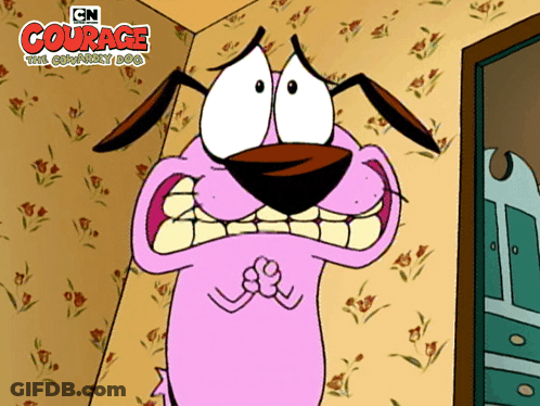 A Cartoon Of Courage The Cowardly Dog With A Floral Wallpaper GIF