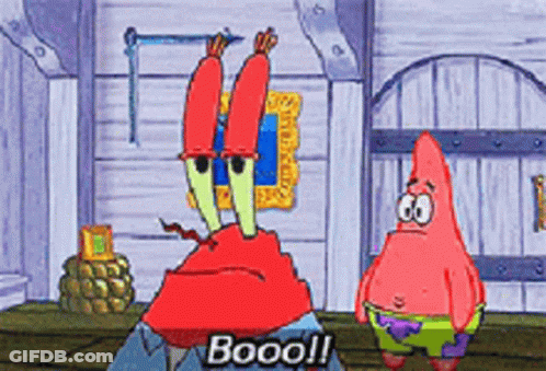 A Cartoon Of Crab And Patrick From Spongebob Saying Booo GIF