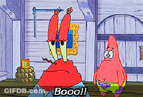 A Cartoon Of Crab And Patrick From Spongebob Saying Booo !! GIF