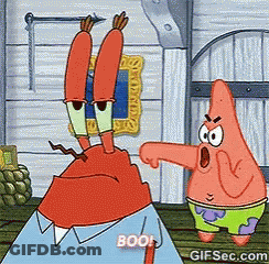 A Cartoon Of Crab And Patrick From Spongebob Squarepants With The Words Boo On The Bottom GIF