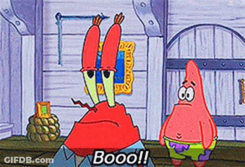 A Cartoon Of Crab And Patrick Saying Booo !! GIF
