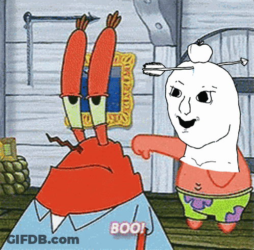 A Cartoon Of Crab And Patrick Says Boo GIF