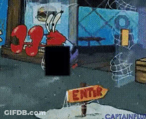 A Cartoon Of Crab From Spongebob Squarepants With A Sign That Says Enter GIF
