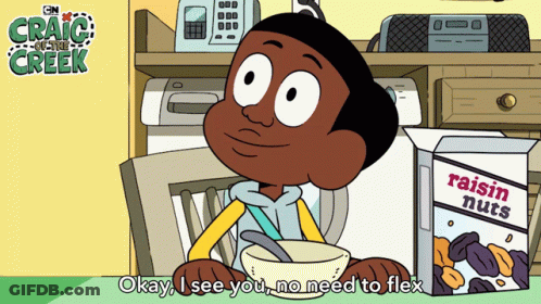 A Cartoon Of Craig From Craig Of The Creek Sitting In A Chair Next To A Box Of Raisin Nuts GIF
