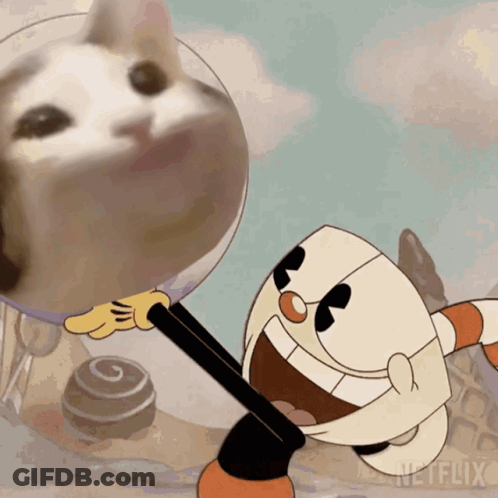 A Cartoon Of Cuphead And A Cat With Netflix On The Bottom GIF