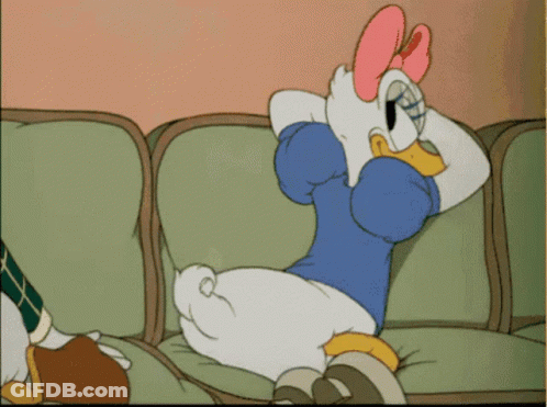 A Cartoon Of Daisy Duck Covering Her Eyes With Her Hands GIF