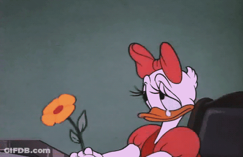 A Cartoon Of Daisy Duck Holding A Flower In Her Hand GIF