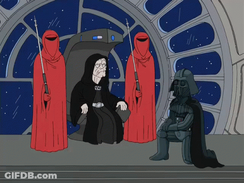 A Cartoon Of Darth Vader And Emperor Palpatine On A Star Wars Ship GIF