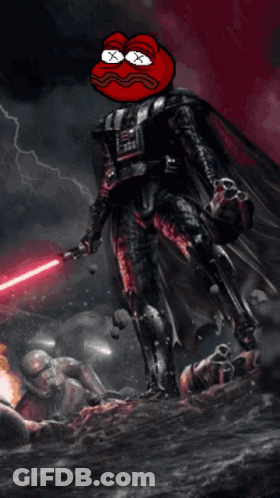 A Cartoon Of Darth Vader Is Holding A Red Light Saber GIF