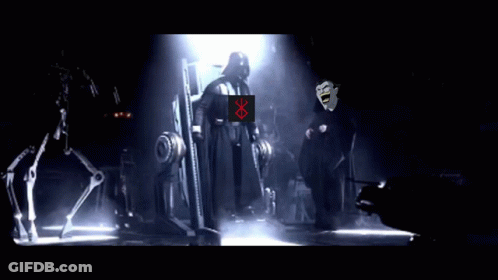 A Cartoon Of Darth Vader Standing Next To A Man GIF