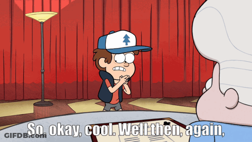 A Cartoon Of Dipper From Gravity Falls Talking To An Older Man GIF