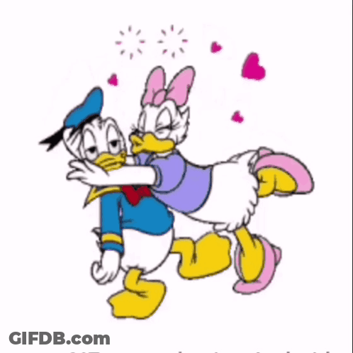 A Cartoon Of Donald Duck And Daisy Duck Hugging With The Words Always & Forever Xxx GIF