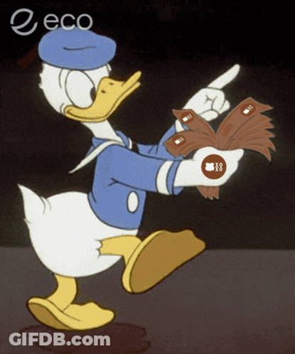 A Cartoon Of Donald Duck Holding A Book With The Word Eco On The Bottom GIF