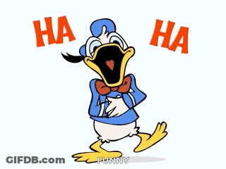 A Cartoon Of Donald Duck Laughing With The Words `` Ha Ha '' Above Him . GIF