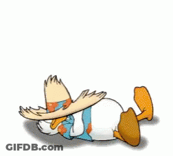 A Cartoon Of Donald Duck Laying On His Back With His Legs Up GIF
