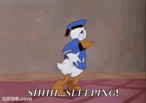 A Cartoon Of Donald Duck Saying " Shhh... Sleeping " GIF
