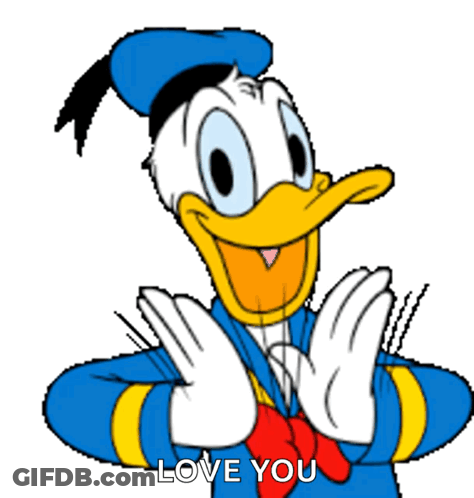 A Cartoon Of Donald Duck Says " Love You " GIF