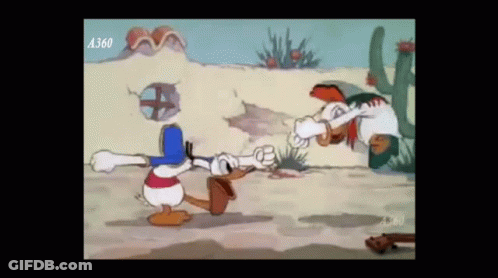 A Cartoon Of Donald Duck Standing Next To A Cactus With A360 On The Bottom GIF