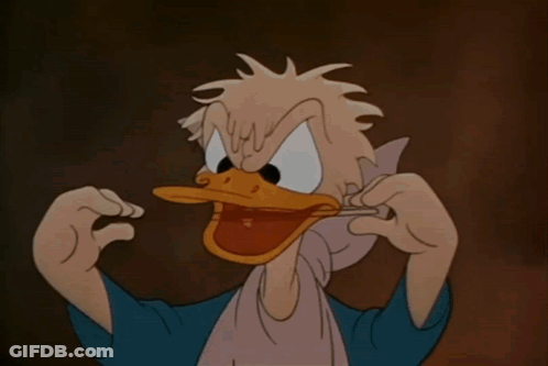 A Cartoon Of Donald Duck With The Words Shut Up Below Him GIF