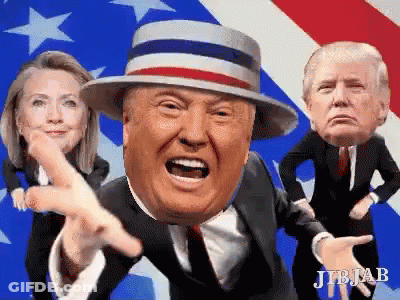 A Cartoon Of Donald Trump And Hillary Clinton Dancing GIF