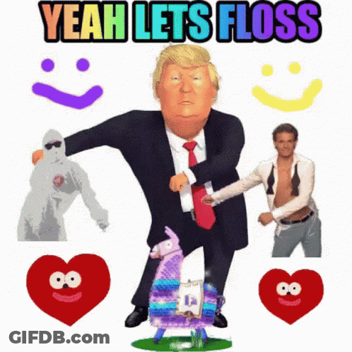 A Cartoon Of Donald Trump Dancing With A Llama GIF