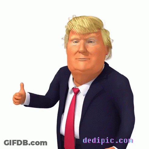 A Cartoon Of Donald Trump Giving A Thumbs Up With The Website Dedipic.com Below Him GIF