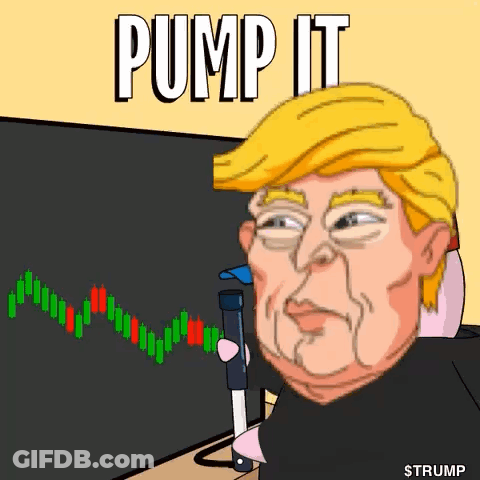 A Cartoon Of Donald Trump Holding A Hammer In Front Of A Stock Chart GIF