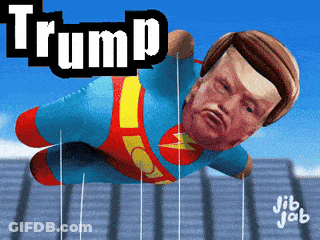 A Cartoon Of Donald Trump In A Superhero Outfit GIF