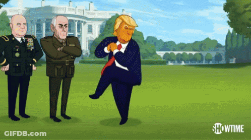 A Cartoon Of Donald Trump With Showtime Written On The Bottom Right GIF
