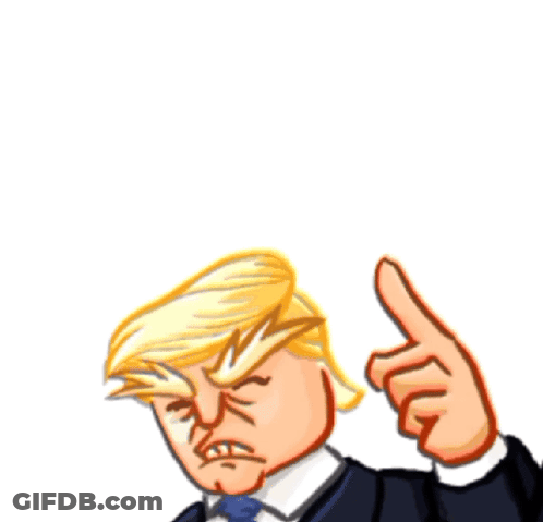 A Cartoon Of Donald Trump With The Words Fired Scammer Written Above Him GIF