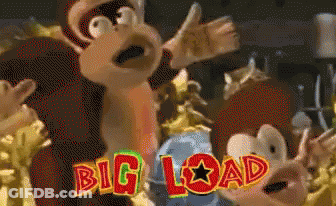A Cartoon Of Donkey Kong With The Words Big Load In Red GIF