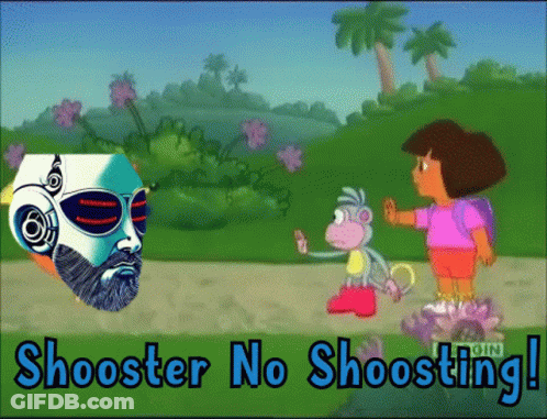 A Cartoon Of Dora And A Monkey With The Words " Shooster No Shooting " On The Bottom GIF