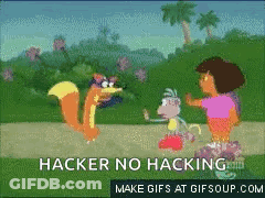 A Cartoon Of Dora And A Squirrel With The Words Hacker No Hacking On The Bottom GIF