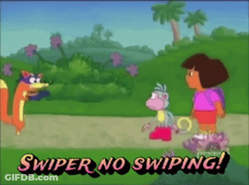 A Cartoon Of Dora The Explorer And A Fox With The Words Swiper No Swiping GIF