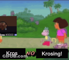 A Cartoon Of Dora The Explorer Standing Next To A Stuffed Animal With The Words Kros And No Krosing Below Her GIF