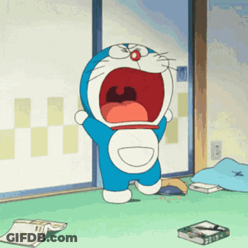 A Cartoon Of Doraemon Screaming With His Mouth Wide Open GIF