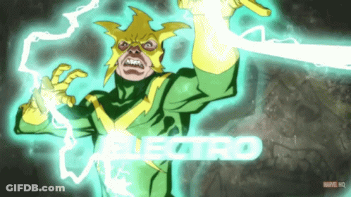 A Cartoon Of Electro Holding A Lightning Bolt GIF