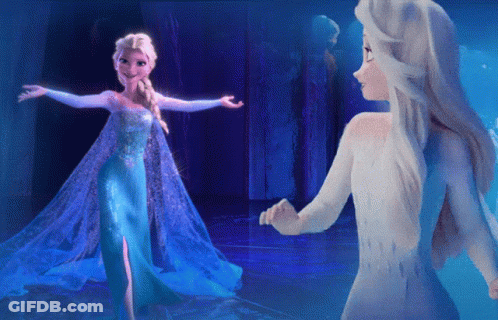 A Cartoon Of Elsa And Anna From Frozen Holding Hands GIF