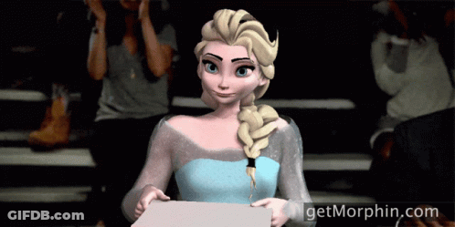 A Cartoon Of Elsa From Frozen Holding A Piece Of Paper With The Website Getmorphin.com Below Her GIF