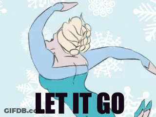 A Cartoon Of Elsa Saying Let It Go With Snowflakes Behind Her GIF