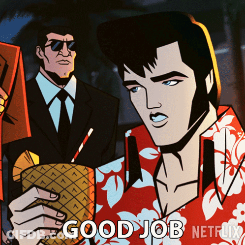 Elvis Presley Holding Pineapple Drink Saying Good Job Netflix GIF