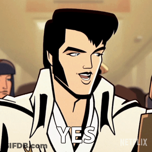 Cartoon Elvis Saying Yes In Crowd GIF