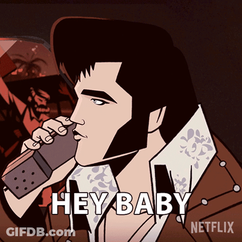 A Cartoon Of Elvis Presley Says Hey Baby On Netflix GIF