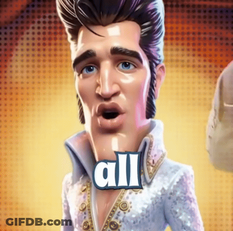 A Cartoon Of Elvis Presley With The Word All On His Chest GIF