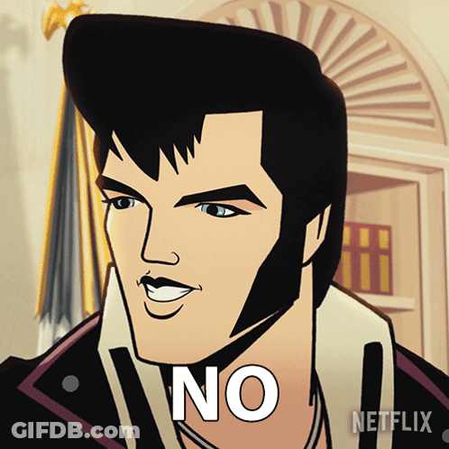 A Cartoon Of Elvis Presley With The Word No Written On His Face GIF
