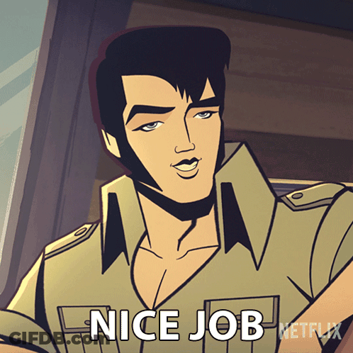 Elvis Presley Cartoon With Nice Job Text GIF